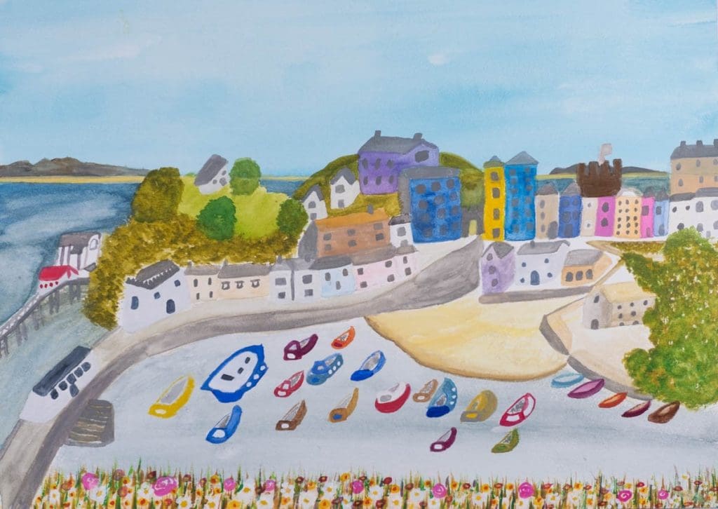 A lovely landscape watercolour painting of a coastal scene by Rachel, The Wonky Artist