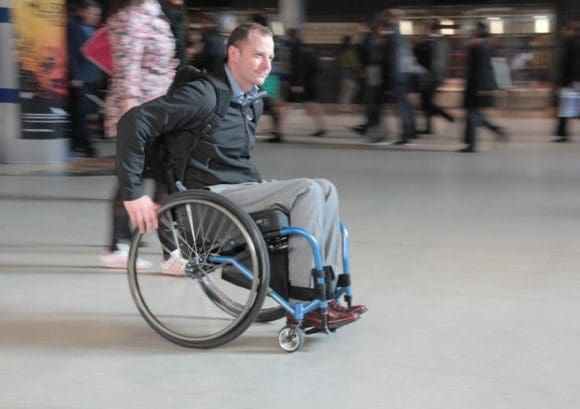 Wheelchair user in an urban environment