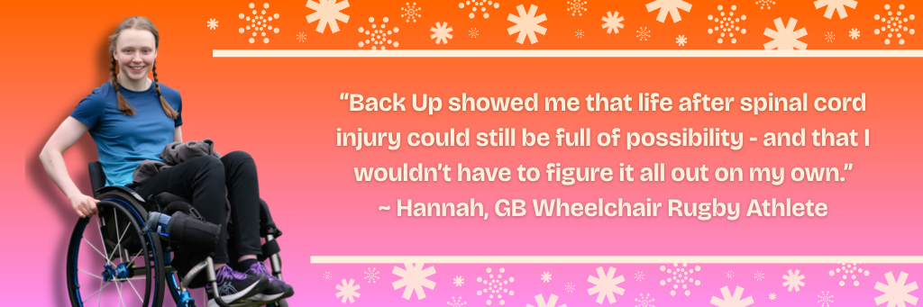 Picture of Hannah and a quote about how Back Up has helped her