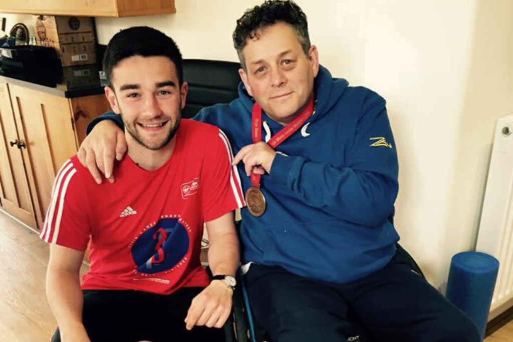 Tim, a wheelchair user, next to his nephew charlie, who will be taking on the camino challenge in his memory