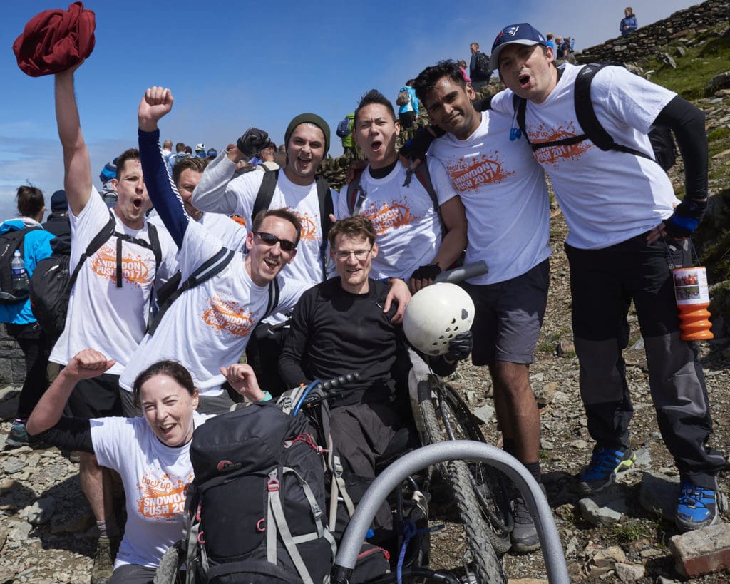 Dan and his team celebrating completing the Snowdon Push