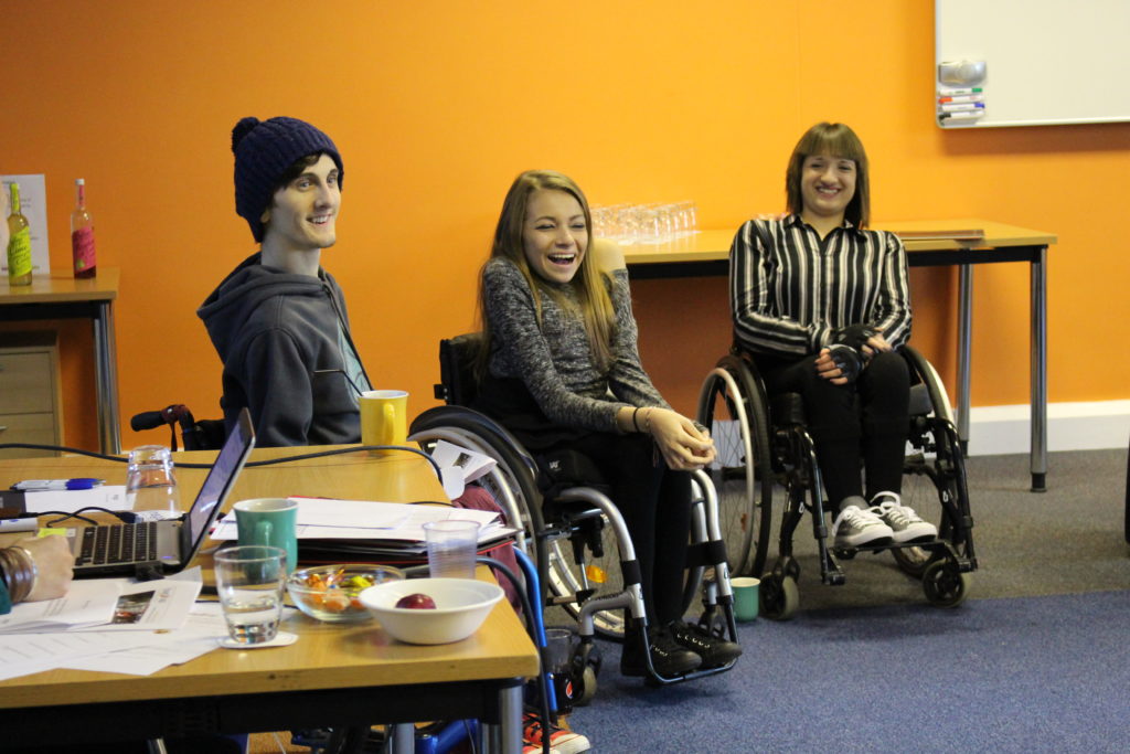 Group of young volunteer wheelchair users