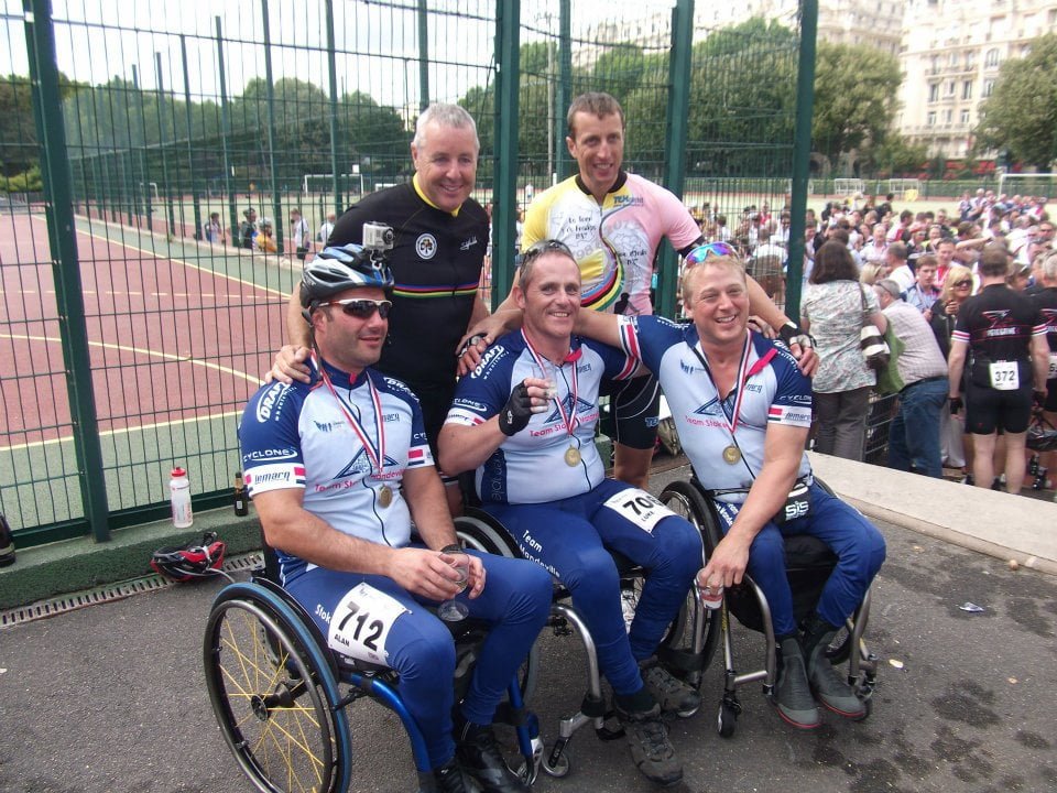 Luke, Danny, and Alan after completing their first London to Paris ride