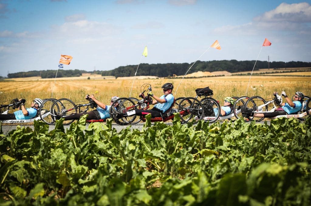 Hand cyclists taking on the London to Paris ride