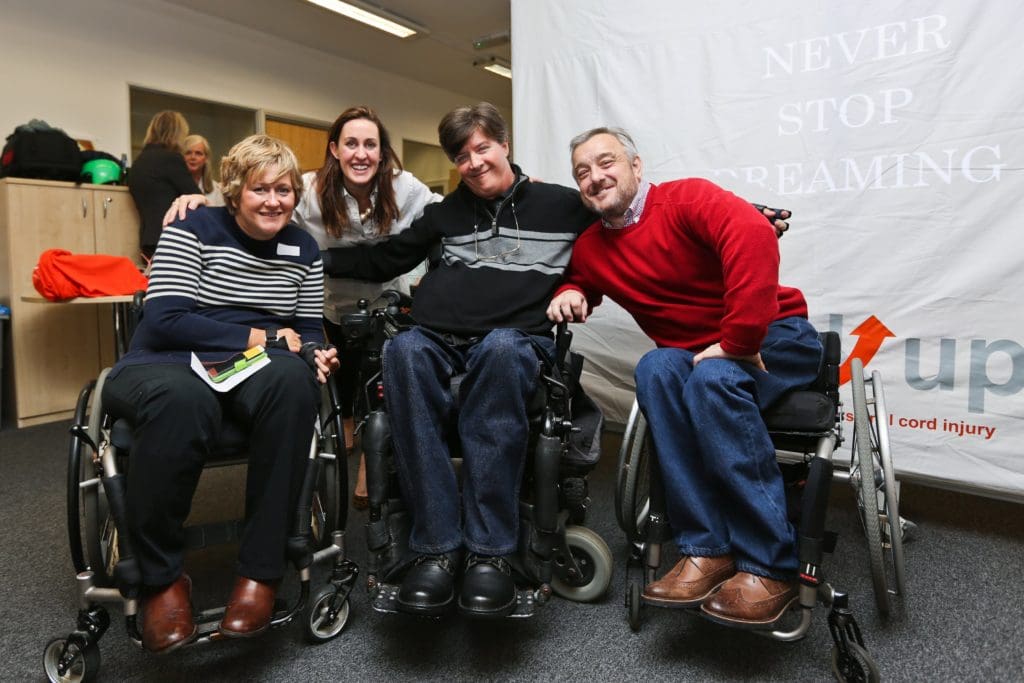 Photo of four important people in Back Up's history - one founder, an ex CEO and the Chair of Trustees