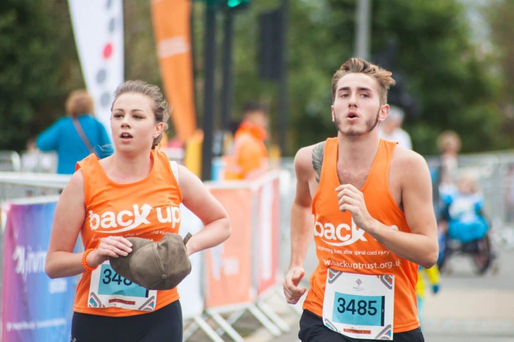 Two runners taking part in the Great North Run