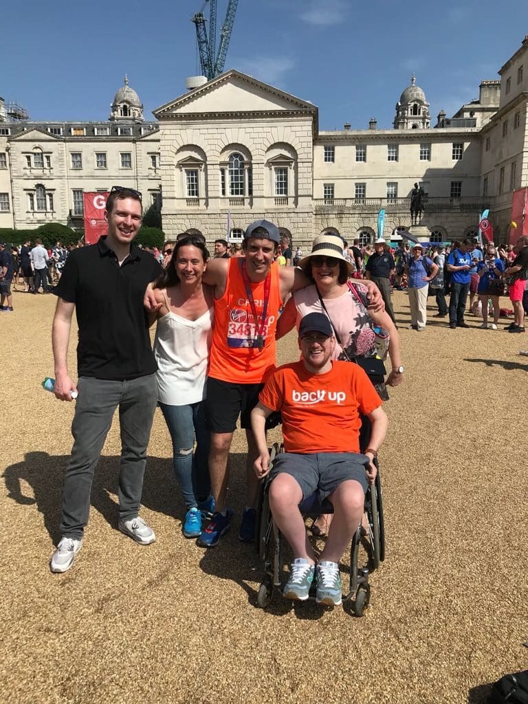 Luke and friends after cheering on a friend who ran a marathon for Back Up