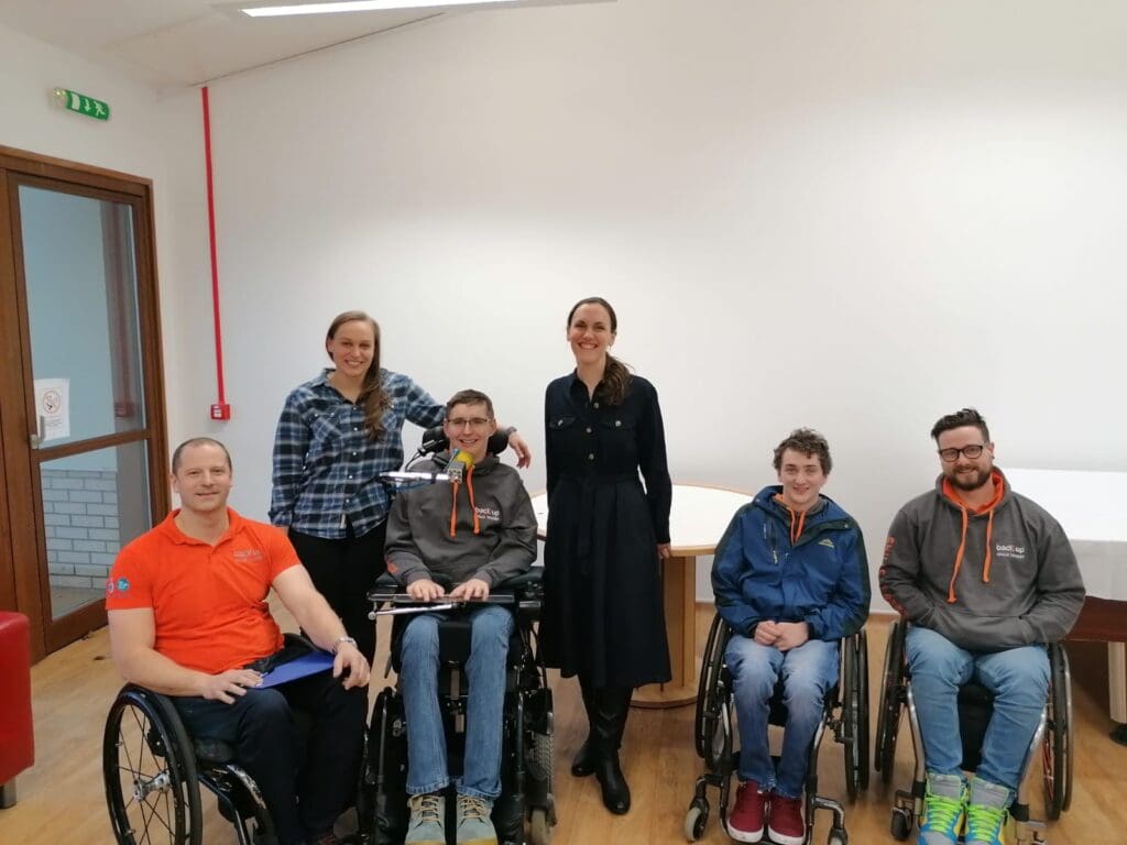 Our year in review - Meeting our wheelchair skills trainers with Back Up's Outreach and Support Manager, Andy (far left) and Back Up's Outreach and Support Coordinator for Scotland, Rich (far right)