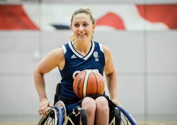 Paralympian Sophie Carrigill playing wheelchair basketball