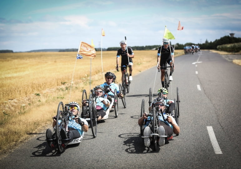 Our team of hand cyclists leading the way on the London to Paris ride