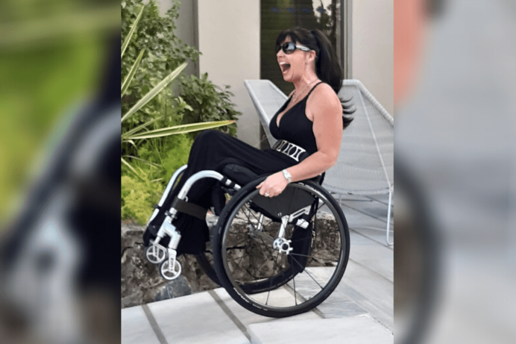 Michelle, an expert in spinal cord injury and sex, back wheel balancing.