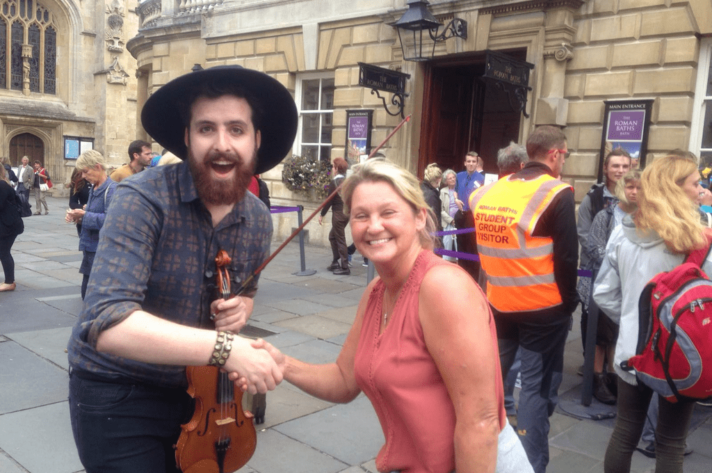 Michelle, this month's Back Up Star, posing with a busker on our Next Steps course