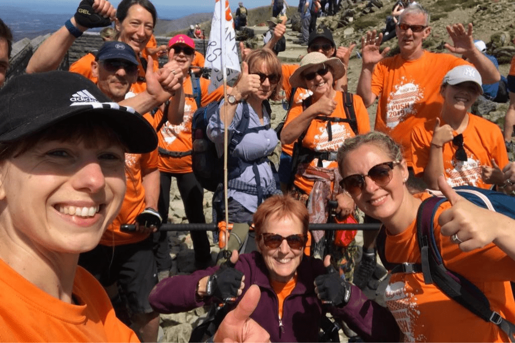 Sue, with her team on top of Mount Snowdon