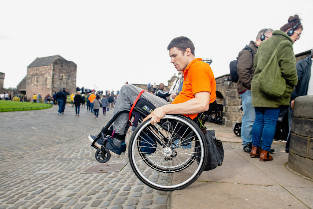 Richard demonstrating a safe back wheel balance on our Edinburgh City Skills course