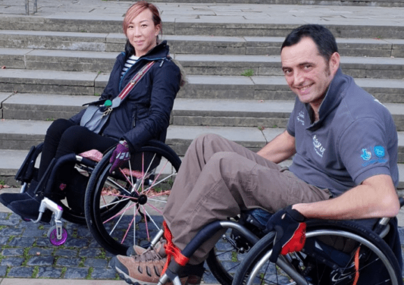 Rhys, our recent winner of our Golden Caster Award, teaching some wheelchair skills.