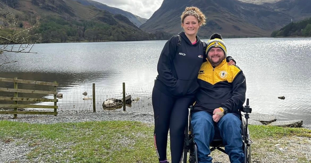 Alice and Gavin, a couple who learned to navigate their relationship after spinal cord injury, hiking together