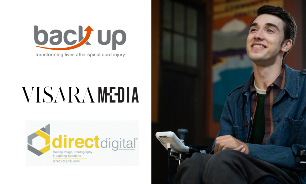 the logos of Back Up, Visara Media, and Direct Digital alongside a photo of Sex Education's George Robinson