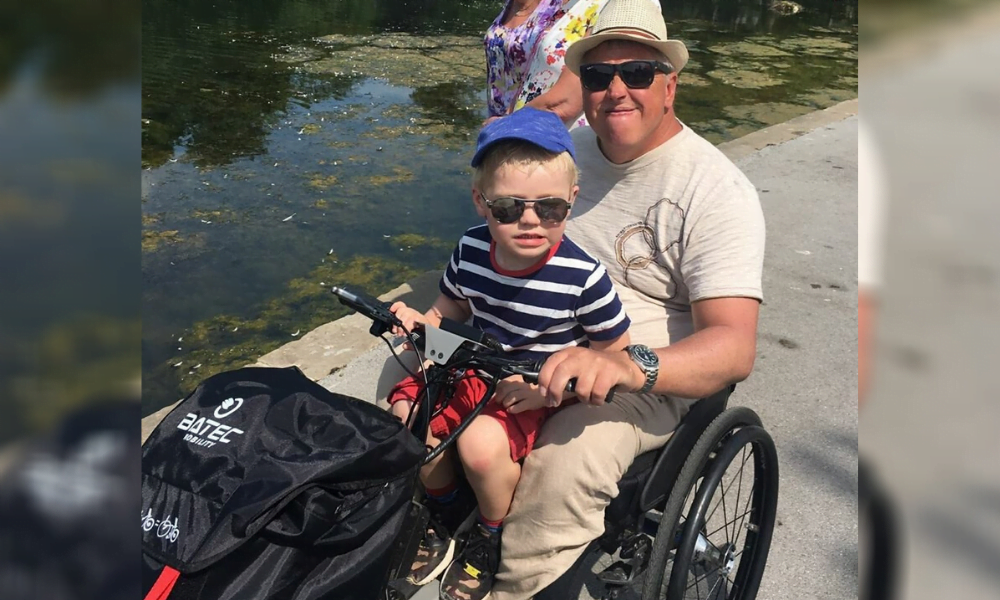 Brian and his grandson. Brian told us about aging well witha spinal cord injury. he wrote the grandad wheels books to fundraise for our services