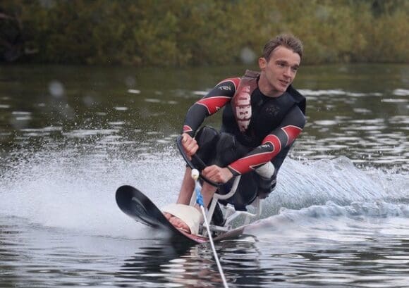 Jonathan, one of our mentors for Supporting young people with a spinal cord injury, waterskiing